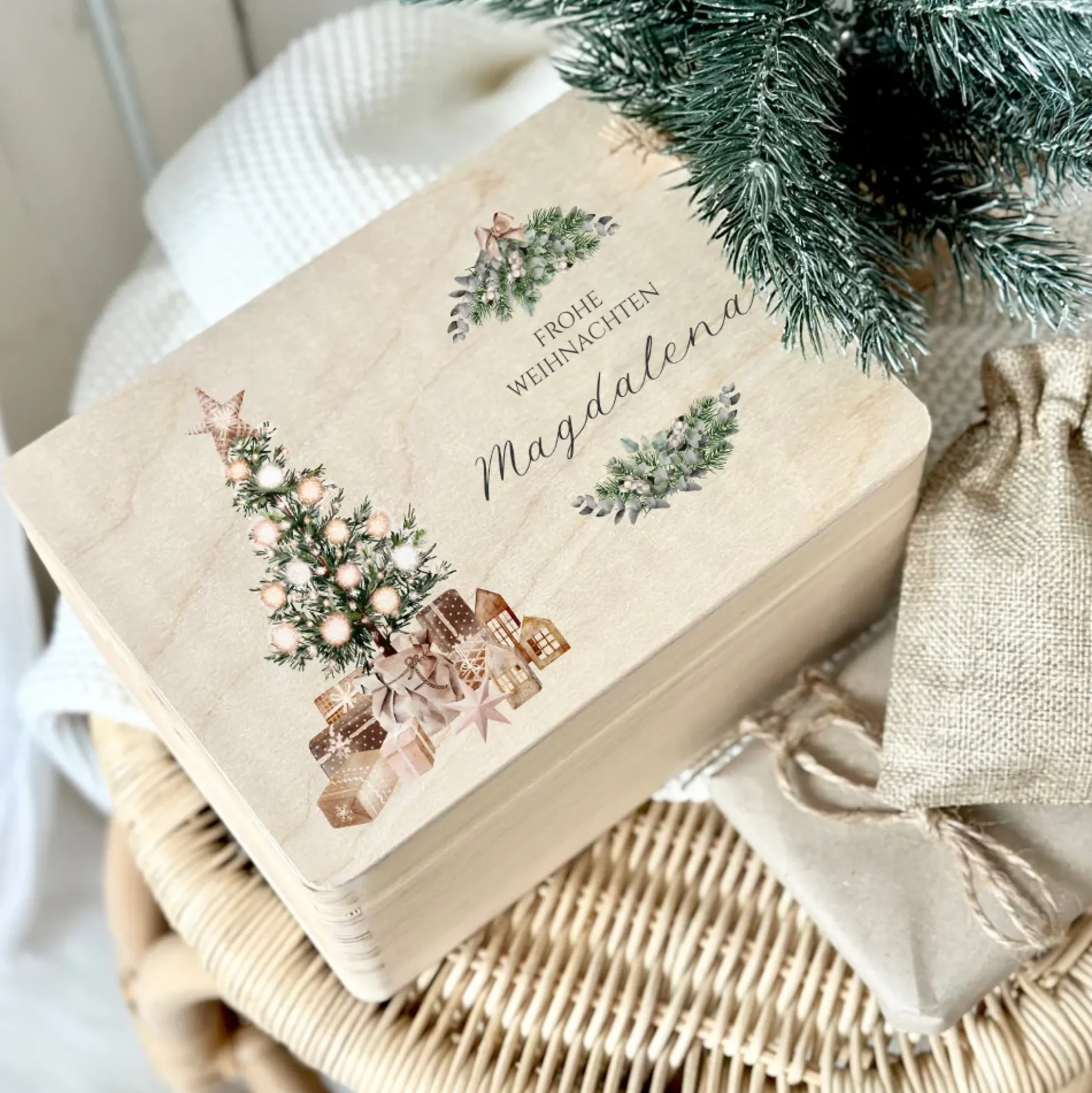 Personalisierte Heiligabend Box Holzbox Personalisiert Weihnachten Geschenk Frohe Weihnachten für Kinder Familie Frauen Freundin Holzkiste