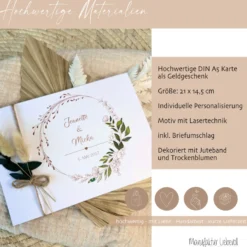 Personalisierte Hochzeitskarte Namen Datum Spruch I Geldgeschenk Karte Hochzeit I Hochzeitsgeschenk Blumen Kranz I persönliches Geschenk Trauung