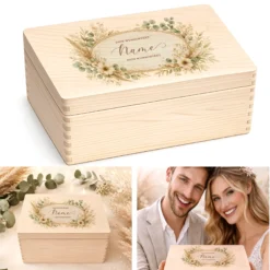Personalisierte Holzbox mit Wunschtext, Erinnerungskiste mit Namen, Geschenk Geburtstag Hochzeit Abschied Dankeschön Holzkiste Geldgeschenk