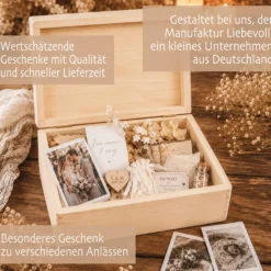 Personalisierte Holzbox mit Wunschtext, Erinnerungskiste mit Namen, Geschenk Geburtstag Hochzeit Abschied Dankeschön Holzkiste Geldgeschenk