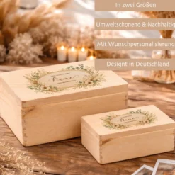 Personalisierte Holzbox mit Wunschtext, Erinnerungskiste mit Namen, Geschenk Geburtstag Hochzeit Abschied Dankeschön Holzkiste Geldgeschenk