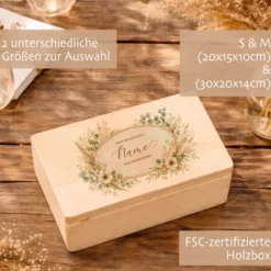 Personalisierte Holzbox mit Wunschtext, Erinnerungskiste mit Namen, Geschenk Geburtstag Hochzeit Abschied Dankeschön Holzkiste Geldgeschenk