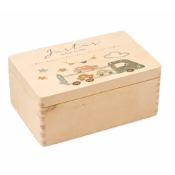 Personalisierte Holzkiste mit Name – Erinnerungskiste für Jungen mit Auto Motiv – Geschenk zur Geburt oder Taufe – 2 Größen