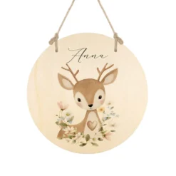 Personalisierte Holzschilder mit Namen – Süße Waldtiere Motive im Boho-Stil – Rundes Türschild & Wanddeko fürs Kinderzimmer 20cm