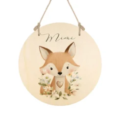 Personalisierte Holzschilder mit Namen – Süße Waldtiere Motive im Boho-Stil – Rundes Türschild & Wanddeko fürs Kinderzimmer 20cm
