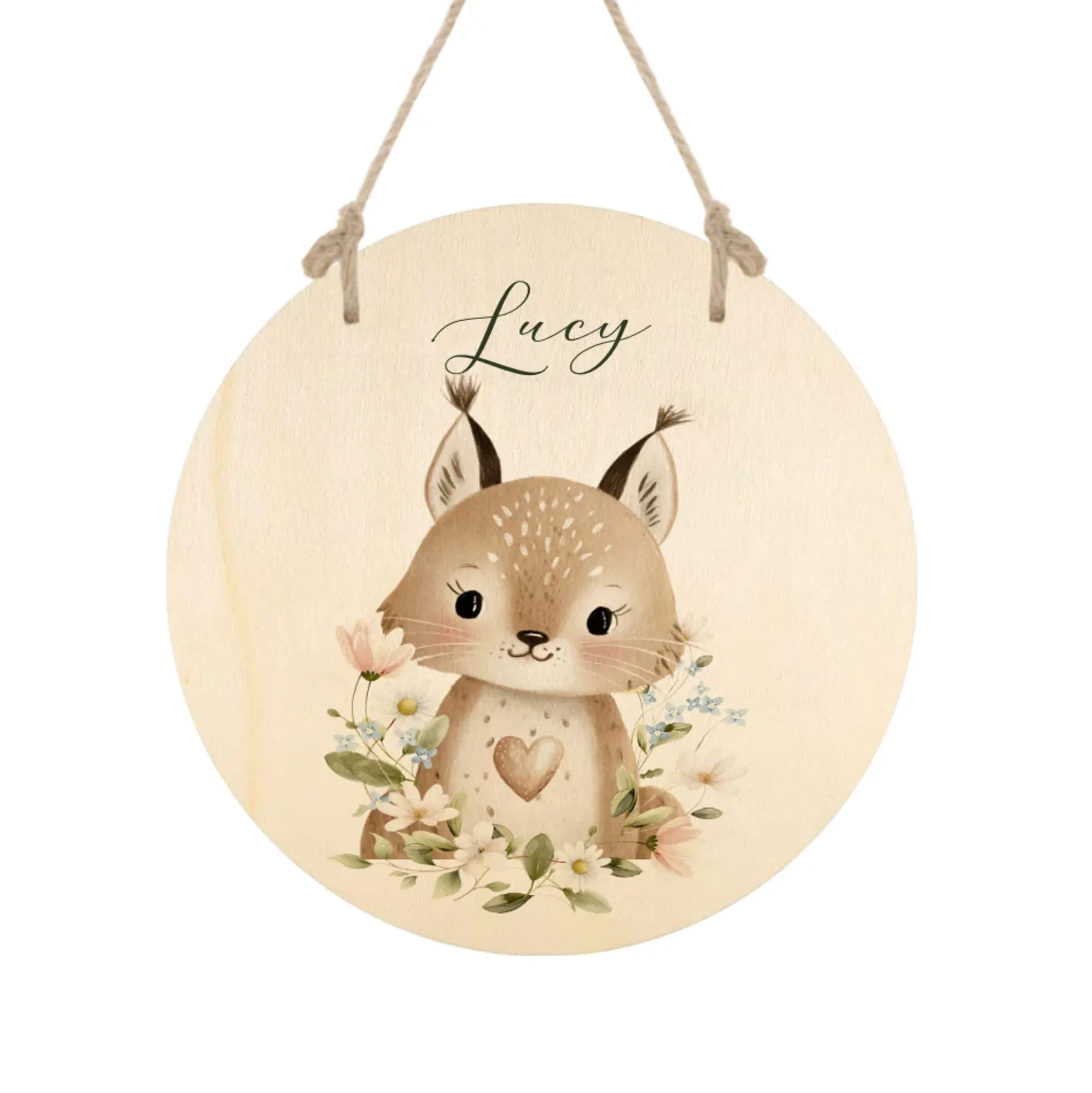 Personalisierte Holzschilder mit Namen – Süße Waldtiere Motive im Boho-Stil – Rundes Türschild & Wanddeko fürs Kinderzimmer 20cm