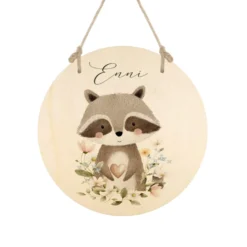 Personalisierte Holzschilder mit Namen – Süße Waldtiere Motive im Boho-Stil – Rundes Türschild & Wanddeko fürs Kinderzimmer 20cm