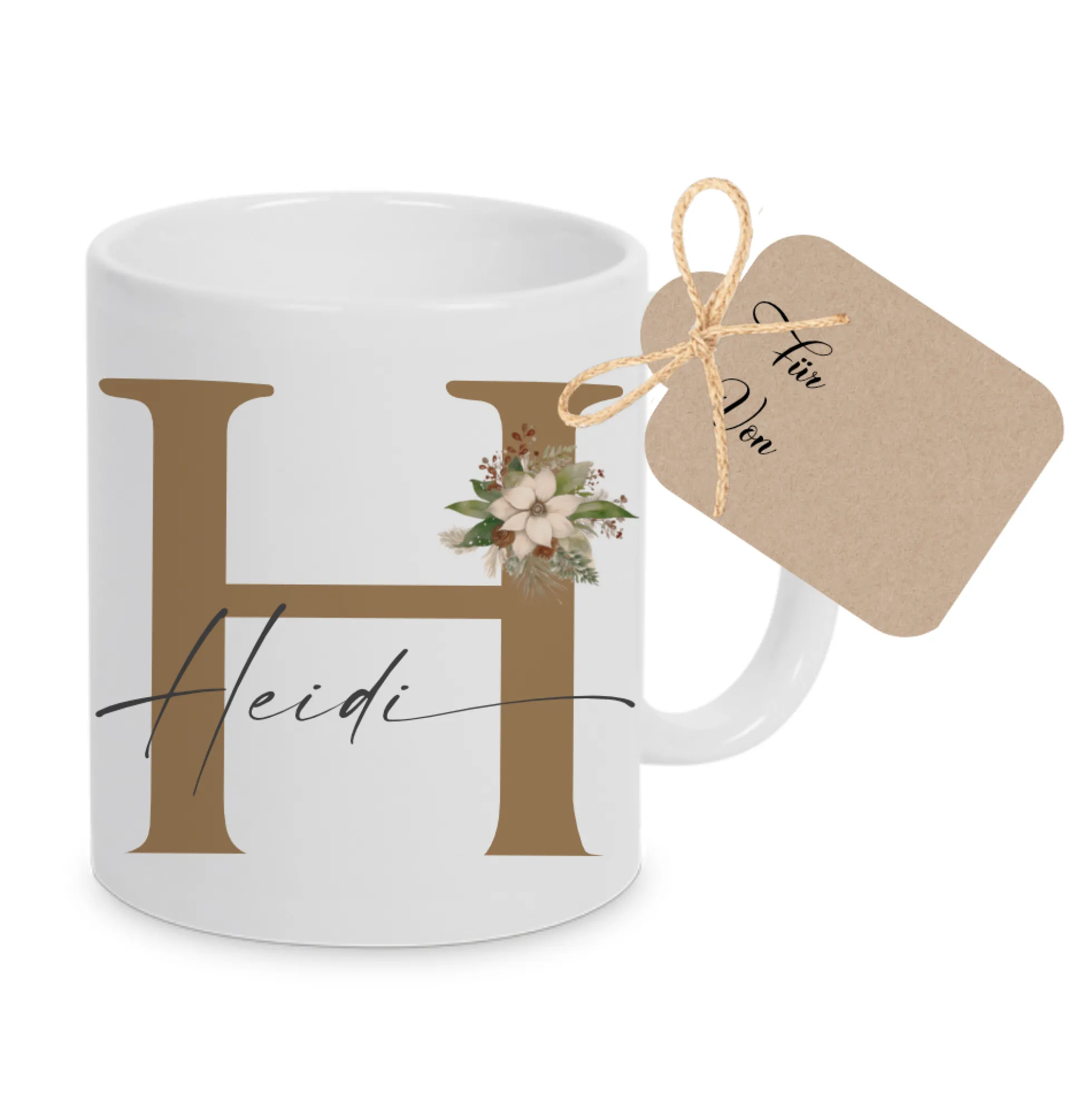 Personalisierte Keramiktasse mit Namen Monogramm Initialen zu Weihnachten I Weihnachtstasse Weihnachtsgeschenk I Nikolaus Geschenk Glühweintasse