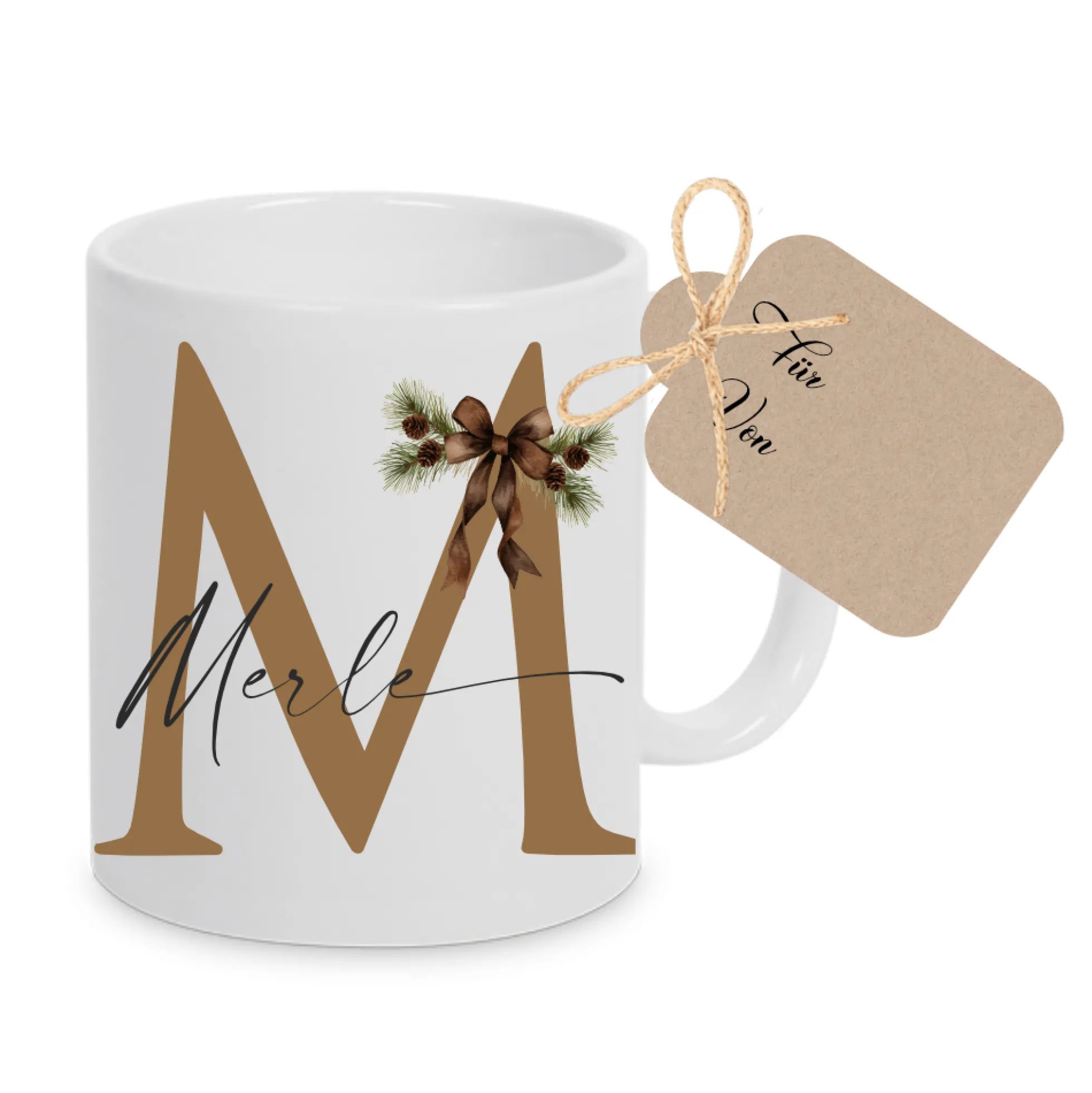 Personalisierte Keramiktasse mit Namen Monogramm Initialen zu Weihnachten I Weihnachtstasse Weihnachtsgeschenk I Nikolaus Geschenk Glühweintasse
