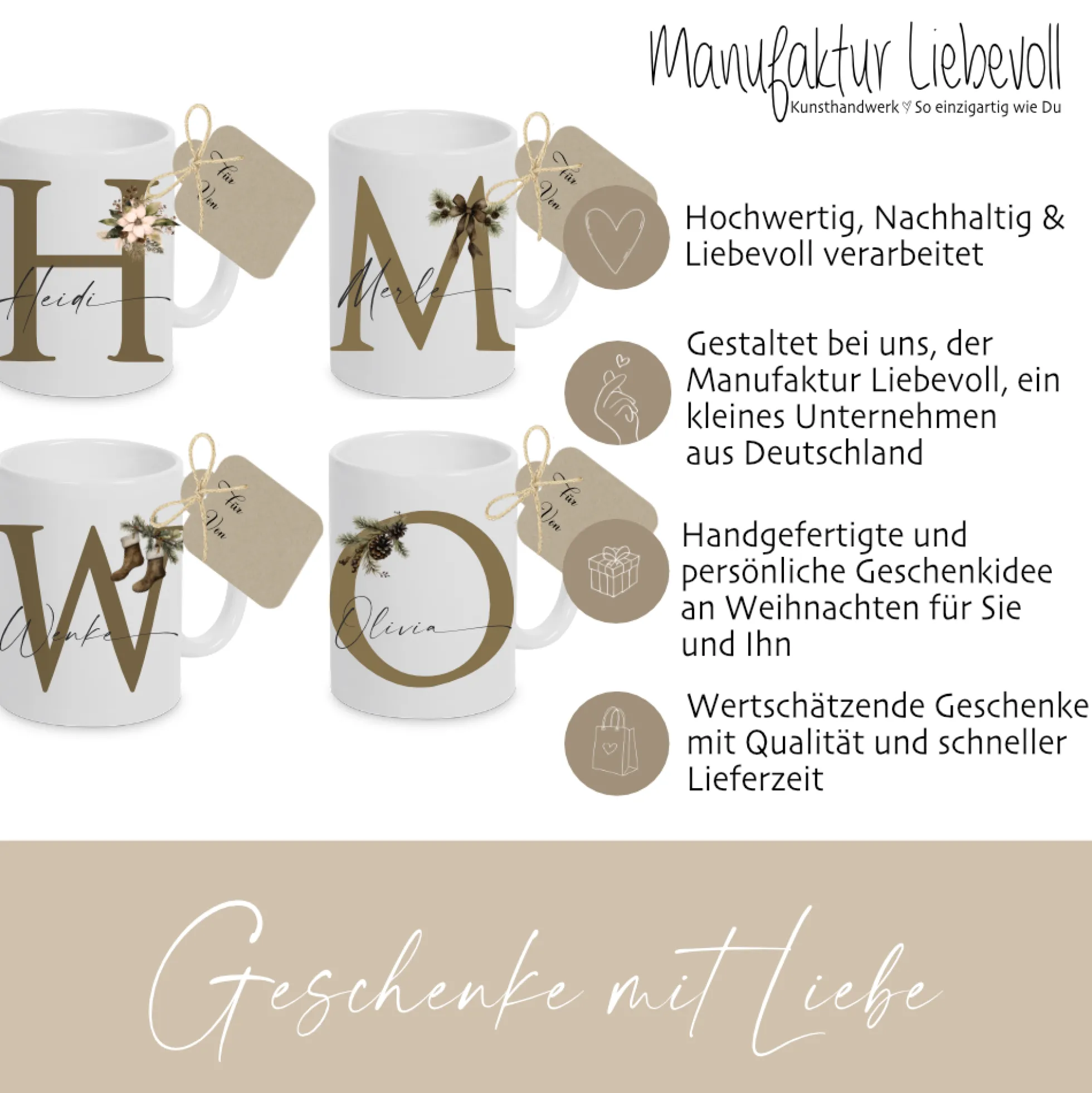 Personalisierte Keramiktasse mit Namen Monogramm Initialen zu Weihnachten I Weihnachtstasse Weihnachtsgeschenk I Nikolaus Geschenk Glühweintasse
