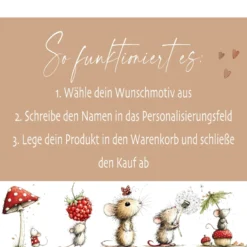Personalisierte Kinder Brotdose mit Bambusdeckel – Süße Maus Motive im Boho-Stil – Edelstahl & Weißblech