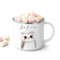 Personalisierte Kinder Emaille-Tasse mit Namen – Niedliche Tiermotive | Geschenk zur Geburt, Taufe oder Geburtstag