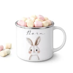 Personalisierte Kinder Emaille-Tasse mit Namen – Niedliche Tiermotive | Geschenk zur Geburt, Taufe oder Geburtstag