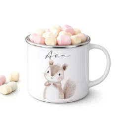 Personalisierte Kinder Emaille-Tasse mit Namen – Niedliche Tiermotive | Geschenk zur Geburt, Taufe oder Geburtstag