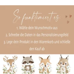 Personalisierte Kinderkissen mit Namen – Süße Waldtiere Motive im Boho-Stil – Flauschiges Kuschelkissen inkl. Füllung zur Geburt & Taufe
