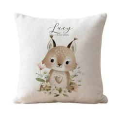 Personalisierte Kinderkissen mit Namen – Süße Waldtiere Motive im Boho-Stil – Flauschiges Kuschelkissen inkl. Füllung zur Geburt & Taufe
