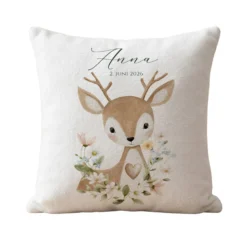 Personalisierte Kinderkissen mit Namen – Süße Waldtiere Motive im Boho-Stil – Flauschiges Kuschelkissen inkl. Füllung zur Geburt & Taufe