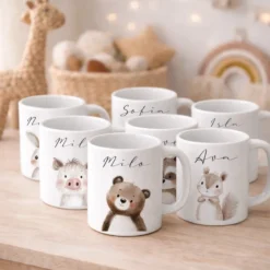 Personalisierte Kindertasse mit Namen – Niedliche Waldtiere