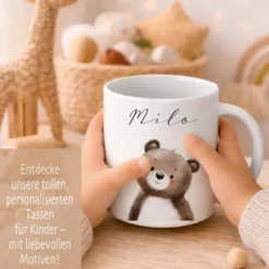 Personalisierte Kindertasse mit Namen – Niedliche Waldtiere