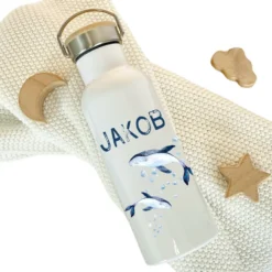 Personalisierte Kinder Trinkflasche „Wal" mit Namen für Mädchen /Jungen | Edelstahl Thermosflasche für Kita Schule 500ml