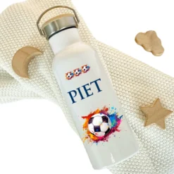 Personalisierte Kinder Trinkflasche "Fußball" für Jungen / Mädchen mit Namen | Thermosflasche Sport aus Edelstahl für Teenager Kita Schule | 500ml
