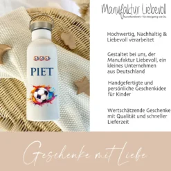 Personalisierte Kinder Trinkflasche "Fußball" für Jungen / Mädchen mit Namen | Thermosflasche Sport aus Edelstahl für Teenager Kita Schule | 500ml