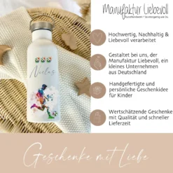 Personalisierte Kinder Trinkflasche "Fußballspieler" für Jungen mit Namen | Thermosflasche Fußballer aus Edelstahl für Teenager Kita Schule | 500ml