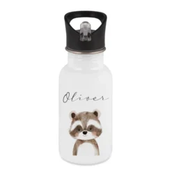 Personalisierte Kinder Trinkflasche mit Name – Edelstahl Trinkflasche mit Strohhalm 400ml / 500ml / 600ml – Tiermotiv für Kita & Schule