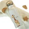 Personalisierte Kinder Trinkflasche "Giraffe" für Jungen / Mädchen mit Namen | Edelstahl Thermosflasche Tiermotiv mit Bambusdeckel | Kita Schule 500ml