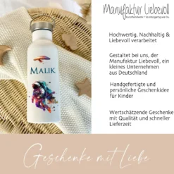 Personalisierte Kinder Trinkflasche "Astronaut" für Jungen mit Namen | Thermosflasche Weltall aus Edelstahl für Teenager Kita Schule | 500ml