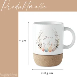 Personalisierte Ostertasse aus Kermik mit Korkboden, 3 Motive zur Auswahl