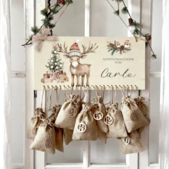Personalisierter Adventskalender mit Namen zum Befüllen Kinder Adventskalender Holz Rentier Kinderadventskalender Elch Advent Jutesäckchen
