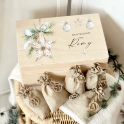 Personalisierter Adventskalender aus Holz mit Namen zum Befüllen für Frauen, Mädchen, Männer, Teens