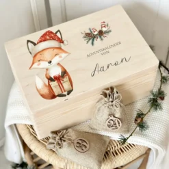 Personalisierter Adventskalender zum Befüllen, Adventskiste mit Fuchs und Rentier zum Auswählen