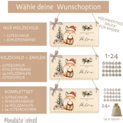 Personalisierter Adventskalender mit Namen zum Befüllen Kinder Adventskalender Holz Kinderadventskalender Fuchs Advent Jutesäckchen