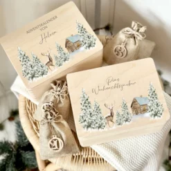 Personalisierter Adventskalender zum Befüllen, Adventskiste mit Winterlandschaft