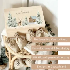 Personalisierter Adventskalender zum Befüllen, Adventskiste mit Winterlandschaft