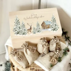 Personalisierter Adventskalender zum Befüllen, Adventskiste mit Winterlandschaft