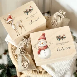 Personalisierter Adventskalender zum Befüllen, Personalisierte Adventskiste für Kinder, Motive: Reh & Schneemann zum Auswählen
