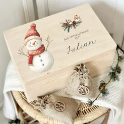 Personalisierter Adventskalender zum Befüllen, Personalisierte Adventskiste für Kinder, Motive: Reh & Schneemann zum Auswählen