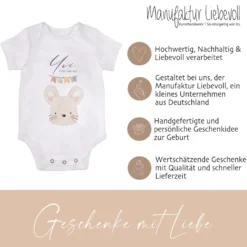 Personalisierter Babybody, Babygeschenk zur Geburt, Größe: 50/56, Motiv: Hase