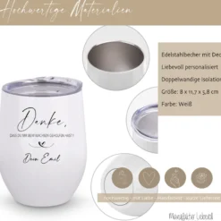 Personalisierter Edelstahlbecher als Dankeschön für Erzieher/innen u. Hebammen | Individuelles Dankeschön