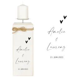 Personalisierter Holz Kerzenständer als Geschenkidee zur Hochzeit, Trauung, Vermählung, Hochzeitsgeschenk mit Namen u. Hochzeitsdatum