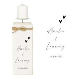 Personalisierter Holz Kerzenständer als Geschenkidee zur Hochzeit, Trauung, Vermählung, Hochzeitsgeschenk mit Namen u. Hochzeitsdatum