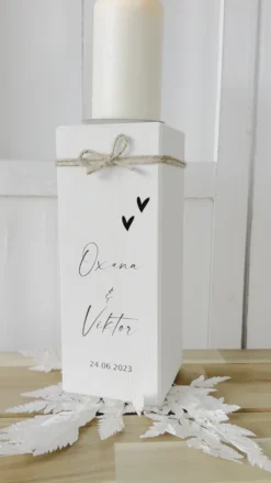 Personalisierter Holz Kerzenständer als Geschenkidee zur Hochzeit, Trauung, Vermählung, Hochzeitsgeschenk mit Namen u. Hochzeitsdatum