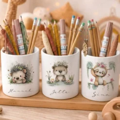 Personalisierter Keramik-Stiftehalter mit Namen | Individueller Stifteköcher für Kinder