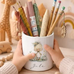 Personalisierter Keramik-Stiftehalter mit Namen | Individueller Stifteköcher für Kinder