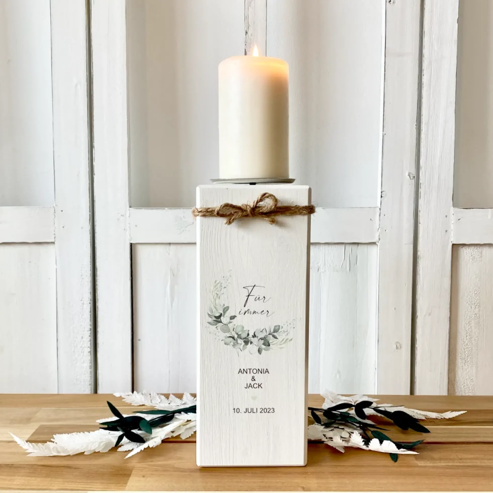 Personalisierter Kerzenständer „Für immer“ zu Hochzeit, Vermählung, Trauung | Hochzeitsgeschenk mit Namen u. Hochzeitsdatum