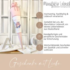 Personalisierte Rosa Fee Schultüte Stoff Mädchen Name Elfe Ballerina Blumen Boho Einschulungstüte Zuckertüte 70 cm | Optional mit Füllkissen und Spitzenschutz