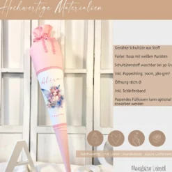 Personalisierte Rosa Fee Schultüte Stoff Mädchen Name Elfe Ballerina Blumen Boho Einschulungstüte Zuckertüte 70 cm | Optional mit Füllkissen und Spitzenschutz